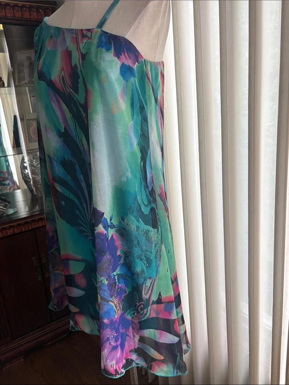 Bisou Bisou one shoulder watercolor abstract flowy mini dress kimono sleeve 10